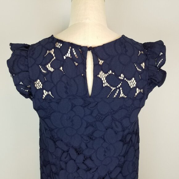 Monteau Navy Blue Lace Sheath Dress with Flutter Sleeves Women's Size Small NEW - Picture 8 of 11